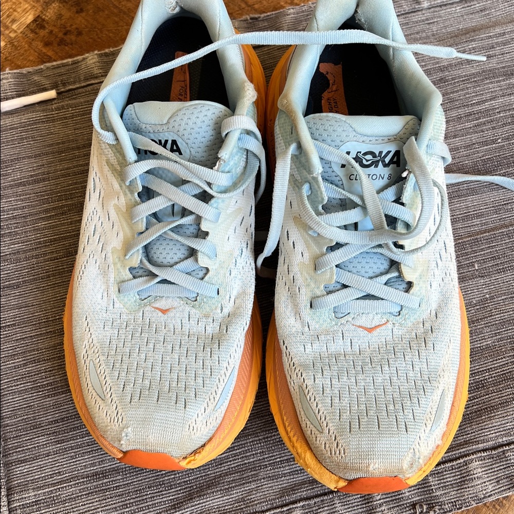 Hoka Women'sClifton 8. Size 7b Light Blue/Orange